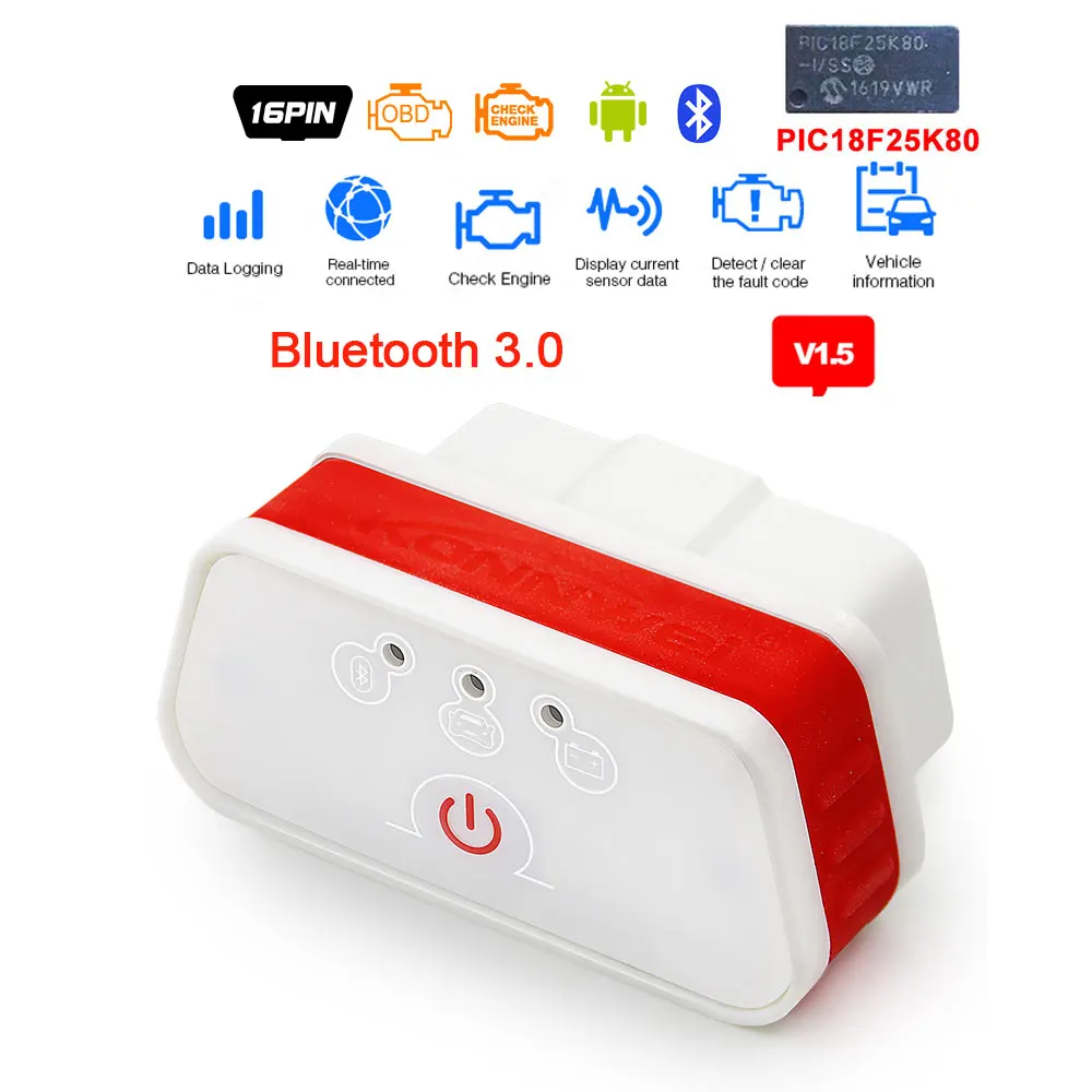 SC01-E03 BT3.0 Konnwei KW901 elm 327 obd2 Bluetooth V1.5 Pic18f25k80 чип OBD2 bluetooth сканер для считывания штрих-кода диагностический инструмент крутящий момент для Android - Цвет: SC01-E03 BT3.0