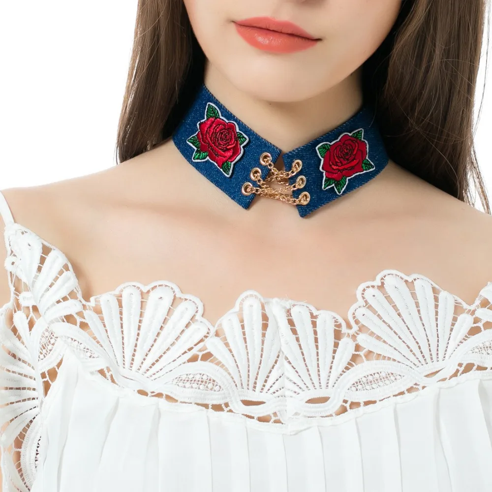 High quality explosion style fashion accessories retro personality elements rose embroidery necklace chain | Украшения и