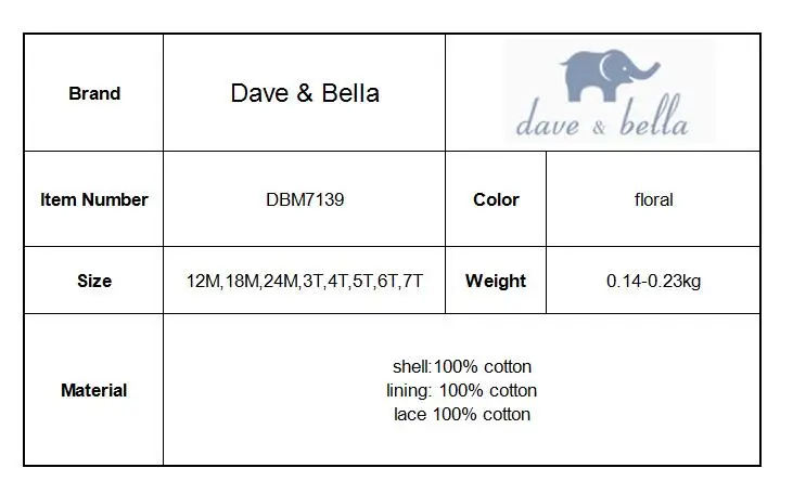 Dave bella/DBM7139; весеннее платье принцессы для маленьких девочек; модное праздничное платье с цветочным рисунком для дня рождения; одежда для малышей