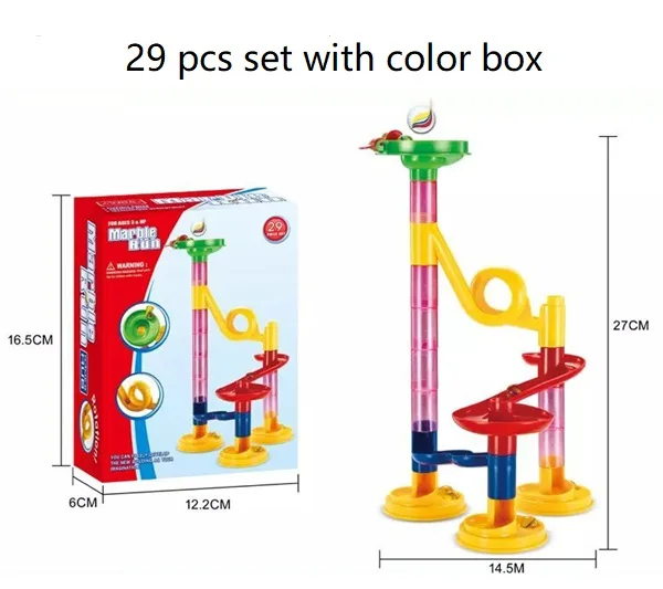 29pcs color box Мраморные гоночные беговые лабиринты шары трек DIY строительные блоки Воронка слайд большой строительный кирпич Совместимость duploed - Цвет: 29pcs color box