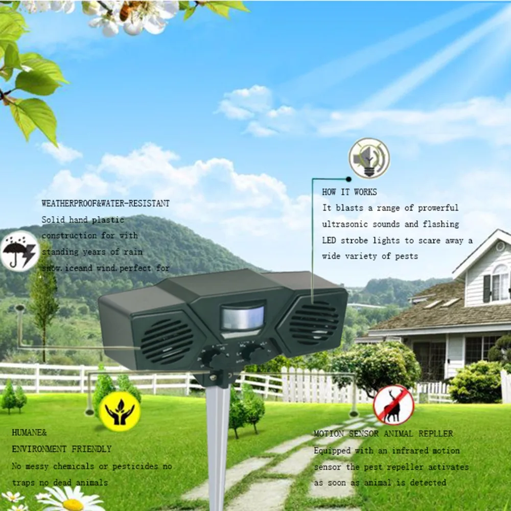 Эко дружественных собака Отпугиватель кошек двойной Динамик ультразвуковой