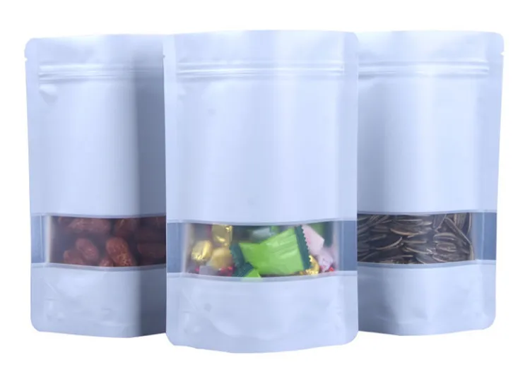 white 50 шт./лот, пакет Doypack, кофейная пудра, посылка, сумка, матовое окно, Подарочная сумка, стоит из матового алюминия, фольга, окно, Ziplock, сумка - Цвет: white