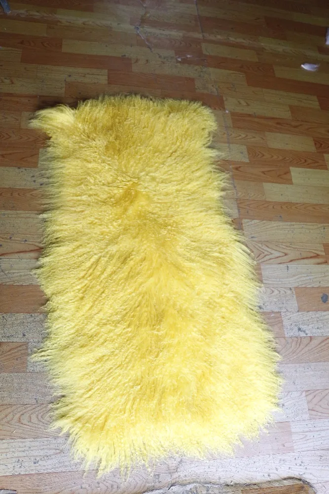 

10cm long hair yellow color best sheep fur soft smooth blanket /Tibetan sheep plate/huge rugs