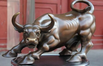free shipping 13 Chinese pure Bronze Copper carved Wall Street Fierce Bull OX fengshui Statue | Дом и сад