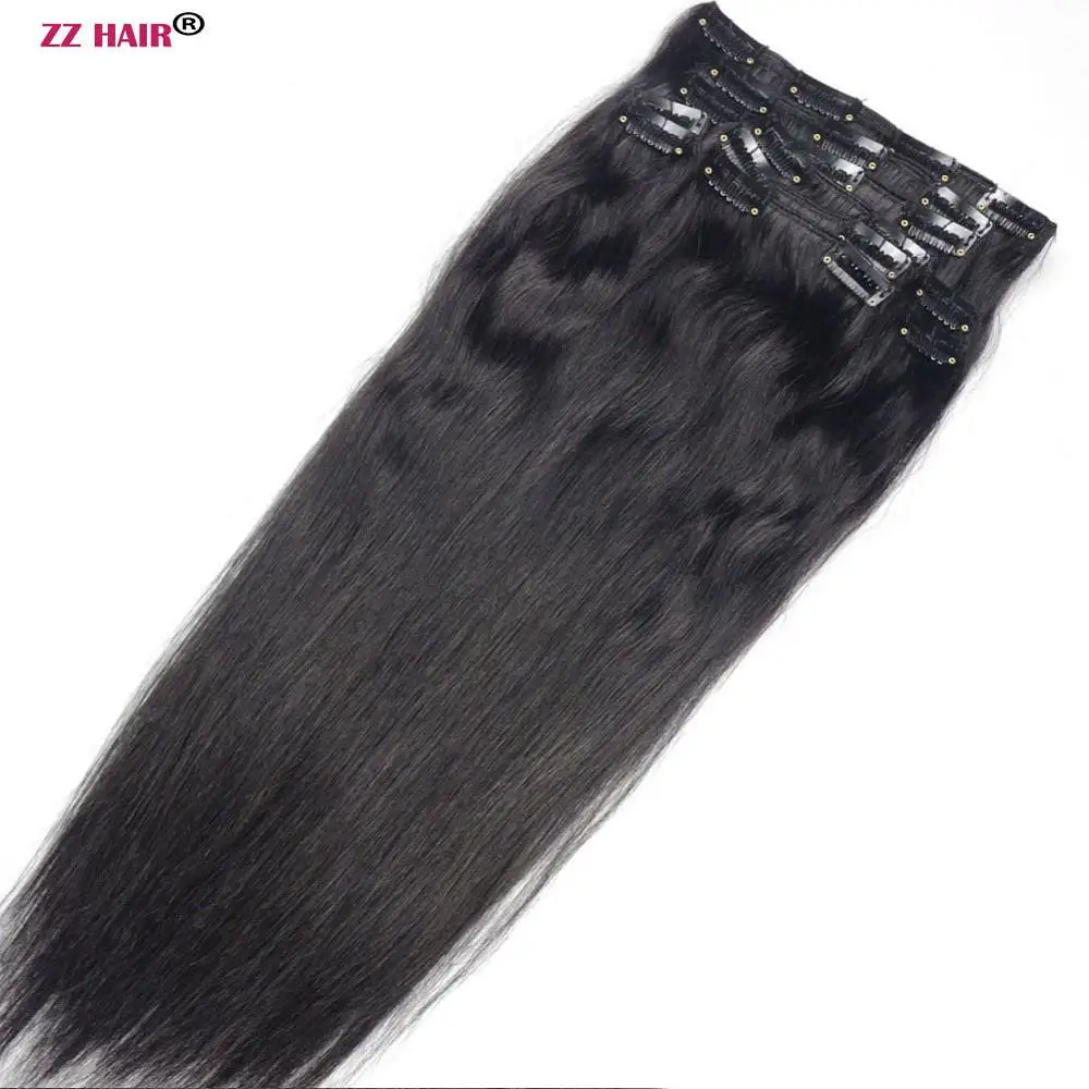 ZZHAIR 140 г-280 г 1"-24" волосы remy, сделанные в машине, 10 шт. в наборе, человеческие волосы для наращивания на заколках, набор на всю голову, Натуральные Прямые Волосы