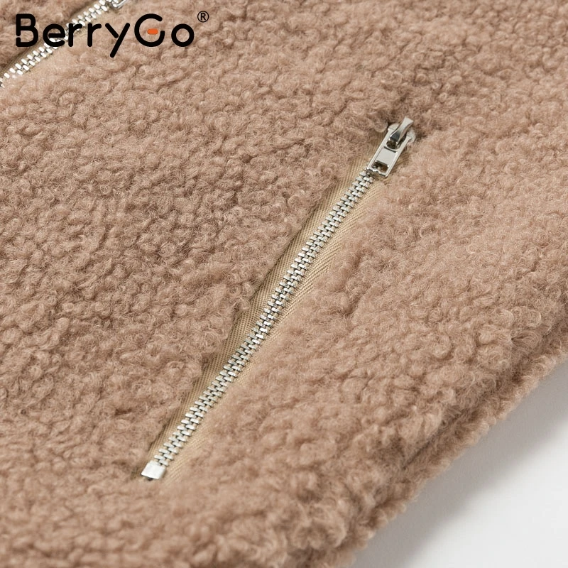 Женская меховая куртка BerryGo осенняя на молнии с отложным воротником 2019|Женские