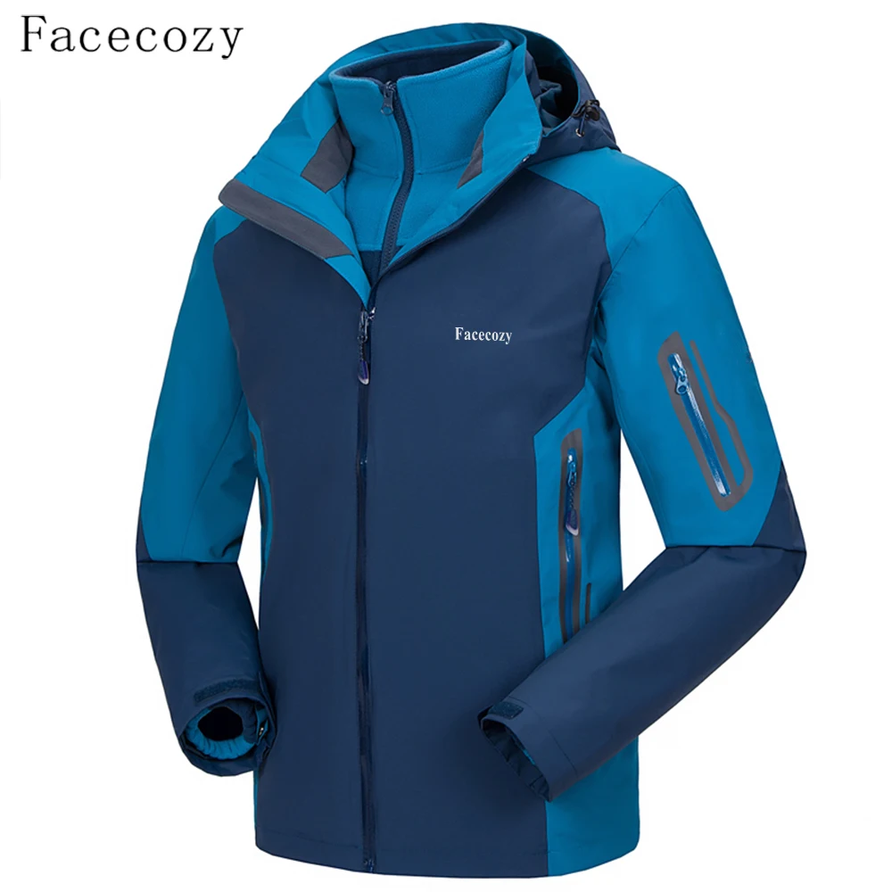 Facecozy, мужские зимние походные куртки, лыжная Теплая Флисовая флисовая куртка, ветрозащитная теплая куртка три в одном, теплое пальто с капюшоном