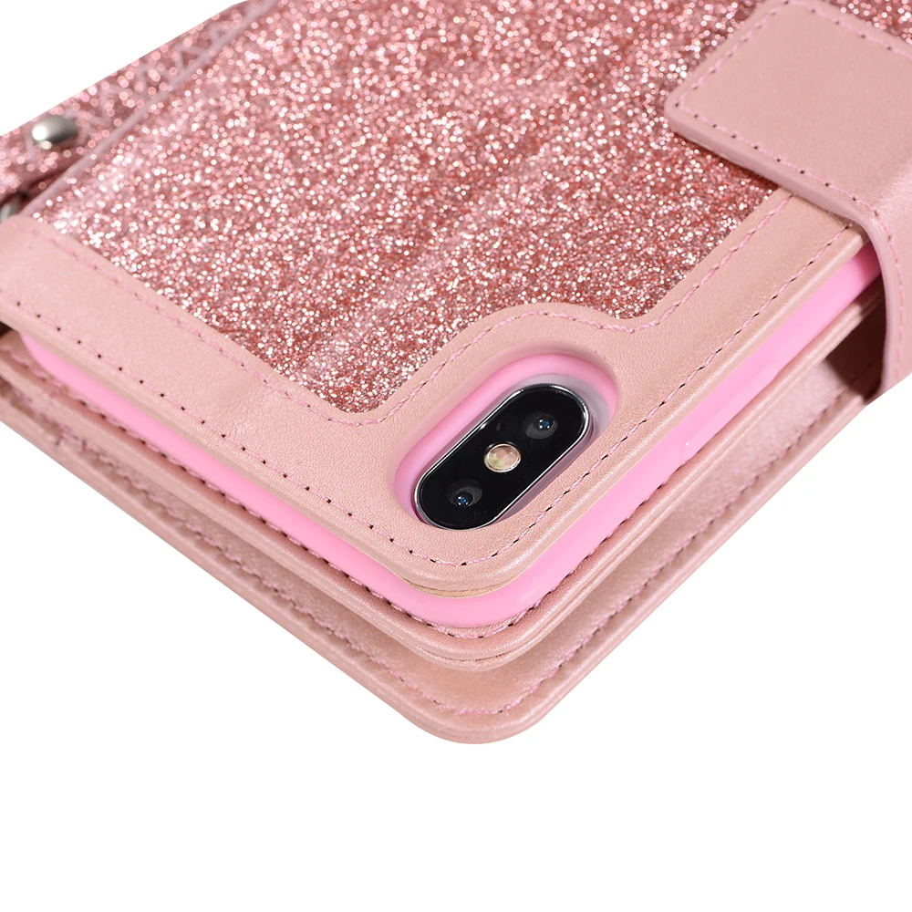 Чехол KISSCASE для Huawei P20 Lite блестящий кошелек на молнии с отделением карт кожаный