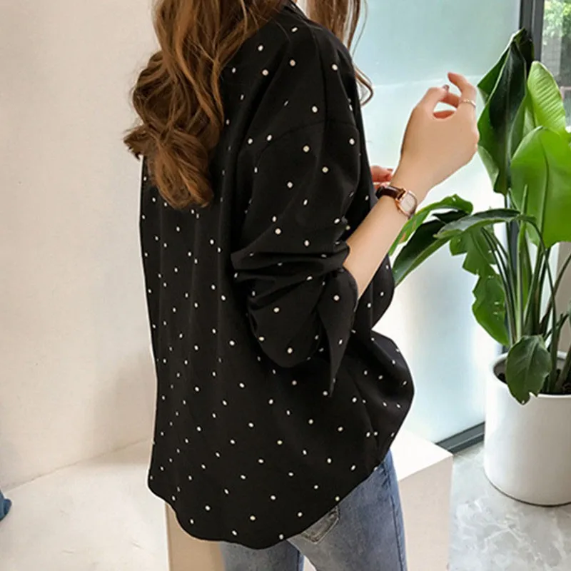 Casual Chiffon Polka Dots Shirt Women Top Casual V-Neck Long Sleeves Blouses