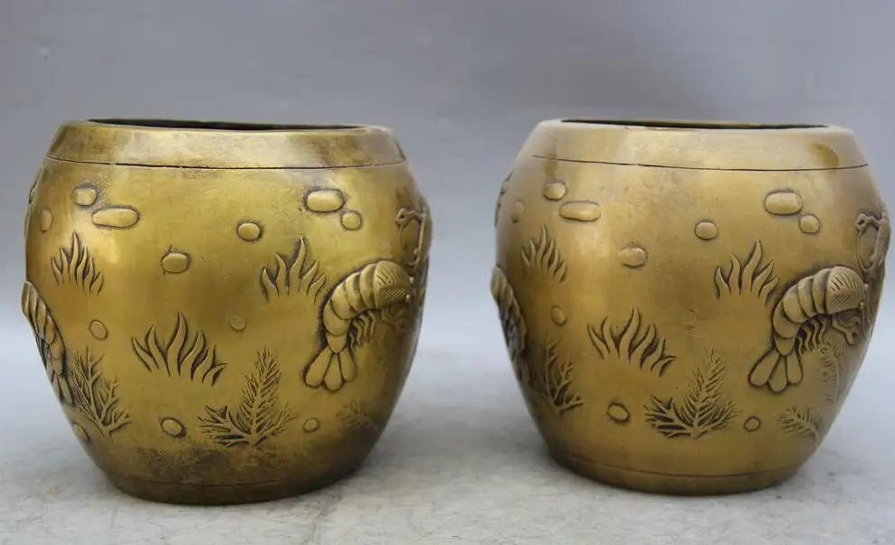 8 Marked Chinese Dynasty Palace Copper shrimp Macrura Prawn Pot Jar Crock Pair | Дом и сад