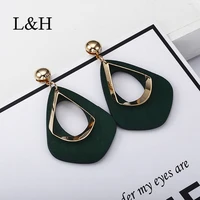 korean fashion drop earrings vintage charm statement geometric wooden with gold color alloy dangle earrings for women jewelry