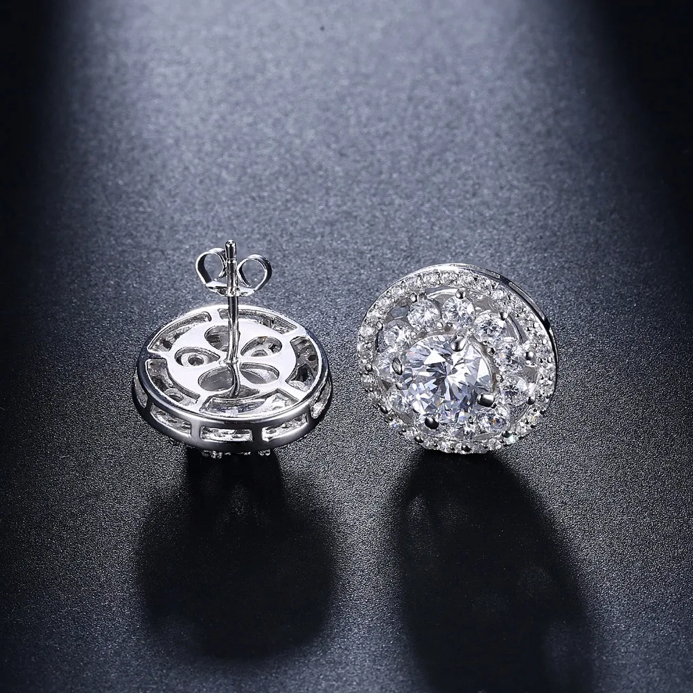 21mm diameter Real 925 round earrings Office lady crystal jewelry quickly ship high quality Elegant sterling silver stud earring | Украшения