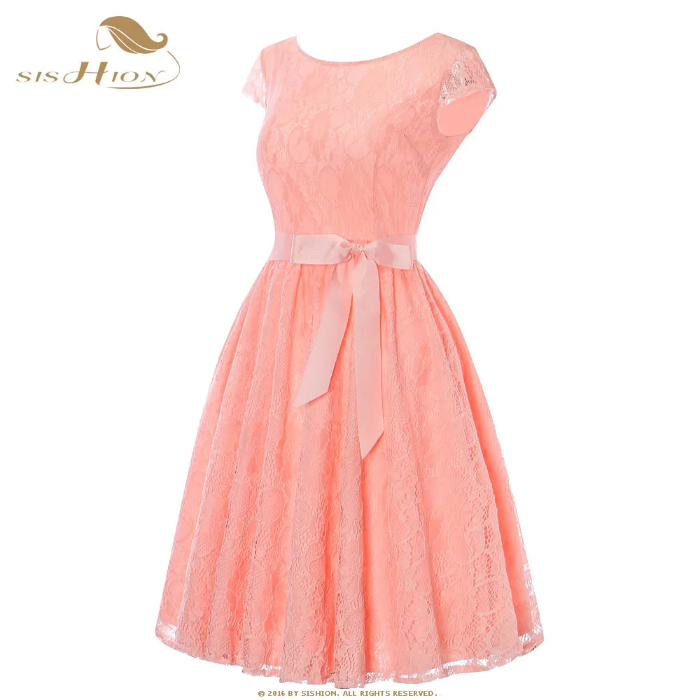 

SISHION Elegant Lace Dress Summer Short Sleeve A-line High Waist Sexy Vintage Lace Evening Party Women Dresses VD0951