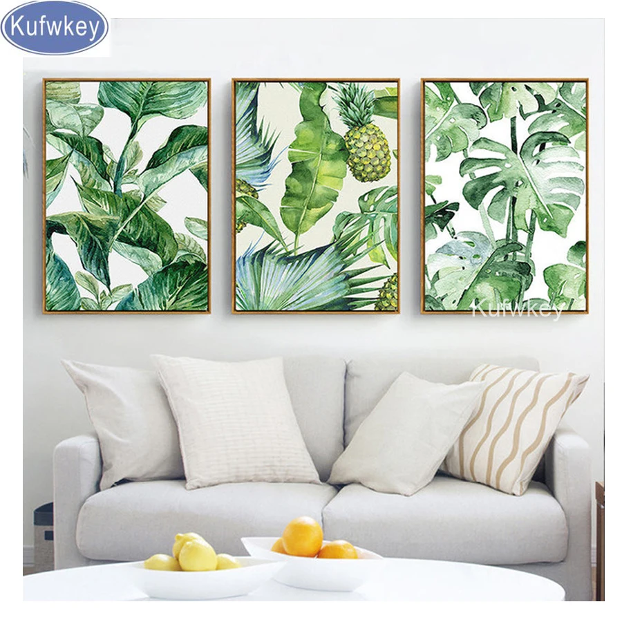 Триптих 5D сделай сам алмазная живопись кактус зеленые листья 3D полная вышивка