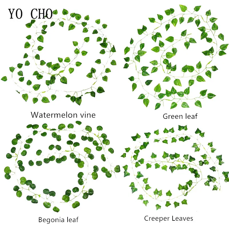 YO CHO-plantas colgantes artificiales verdes para interiores, decoraci&oacute;n de boda, hogar, patio, Bar, bricolaje, guirnalda de hiedra Artificial para pared, 12 unids/lote-2