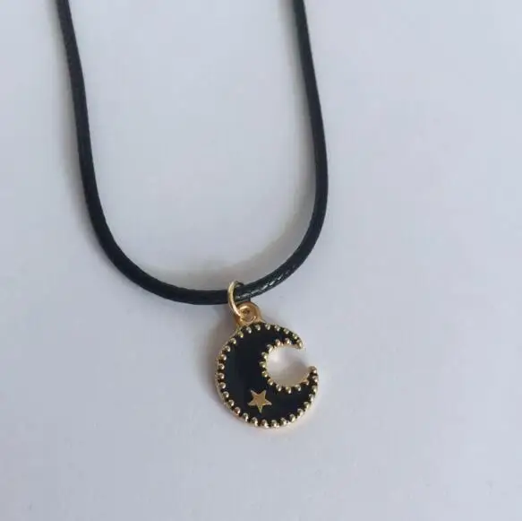 Простой новый модный винтажный сплав черная луна звезды кулон женский кожаный