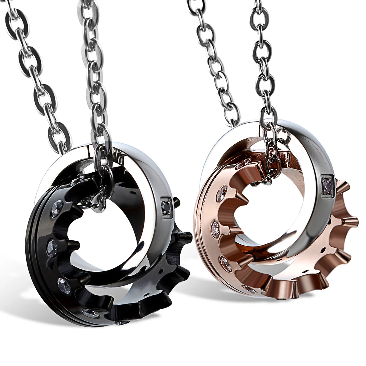 BONISKISS Mens Cubic Zirconia Couples Stainless Steel Crown Pendant Love Necklace Set 18 and 22 inch Chain Women Jewelry | Украшения и