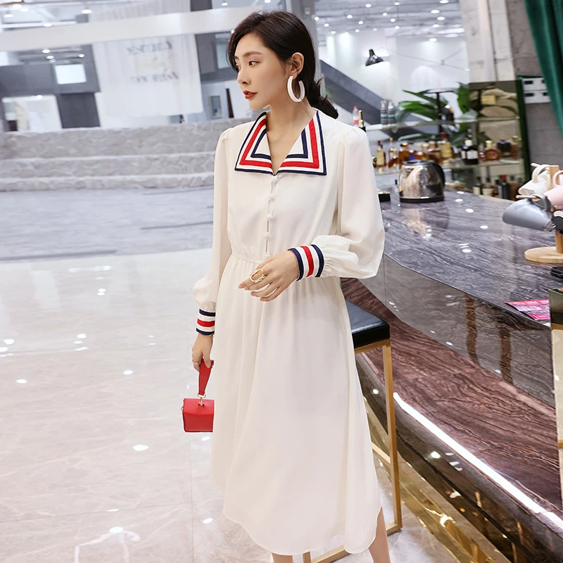 YIGELILA Women White Dress Summer Fashion Elegant V-neck Full Sleeve Empire Slim Midi 64769 | Женская одежда