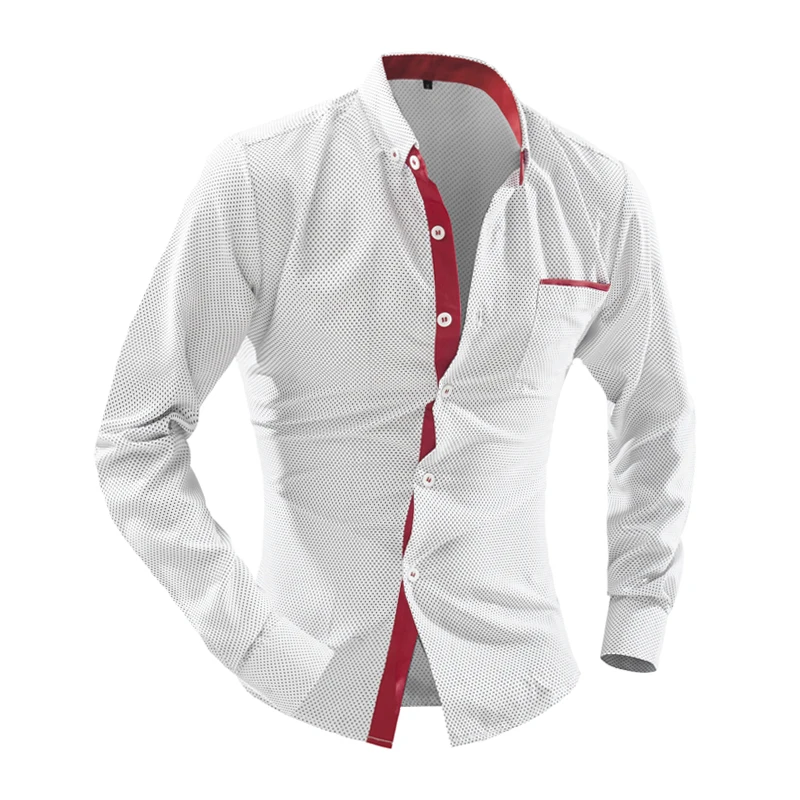 Мужская приталенная рубашка в горошек с длинным рукавом|camisa masculina|mens polka dot shirtdress