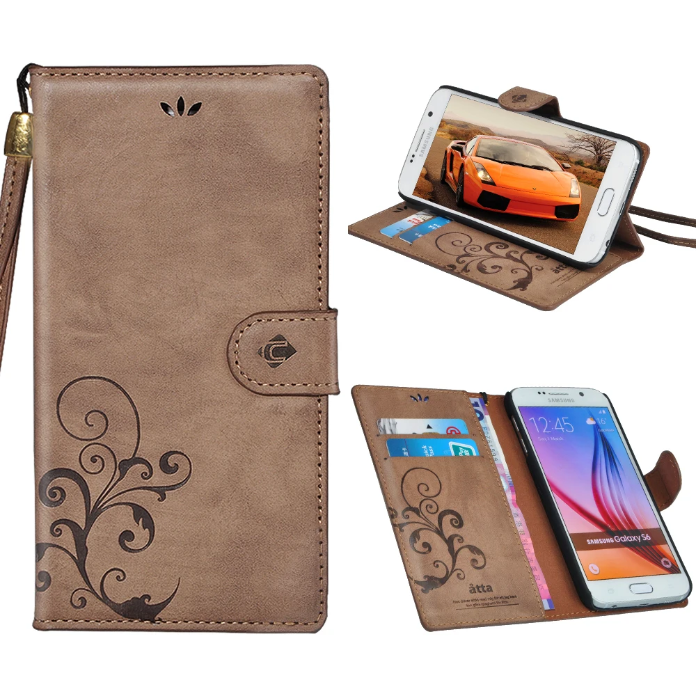 Retro Flower Pattern Capa Phone Cases For Samsung Galaxy 2017 NOTE4 NOTE5.S5.S6. S6 EDGE Flip Book Leather Card Wallet Stand | Мобильные