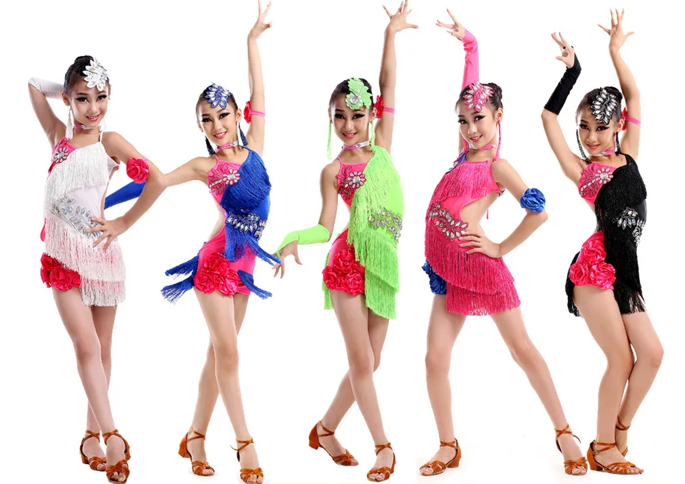 5 видов цветов платье для выступлений девочек платья латинских танцев с