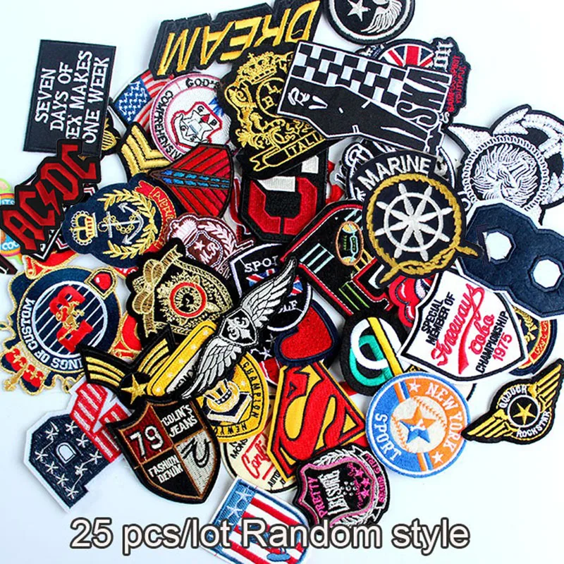 

25pcs wholesale mixed sizes random sew on iron on clothes patches embroidered badge for clothing clothes DIY accessory