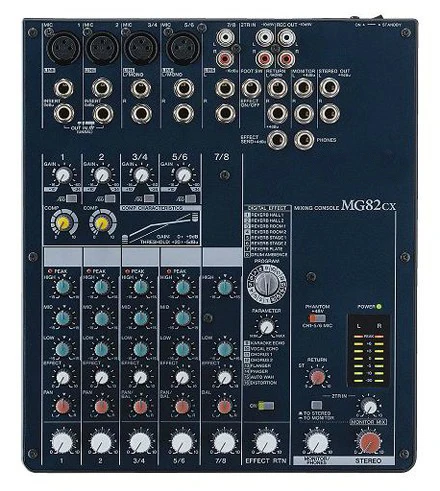 

MG82CX 8 channel build in digital vocal echo reverb effect 3 band EQ professional audio mixer
