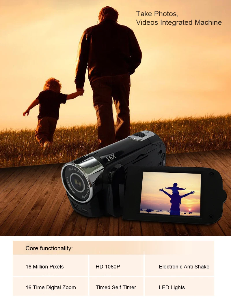 Цифровая видеокамера 16 МП 2 7 дюйма HD 1080P камера 16X цифровой зум видеорегистратор