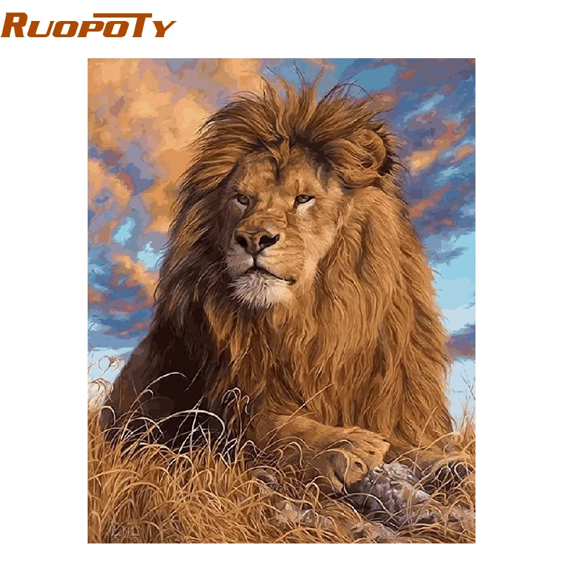 RUOPOTY Львы DIY живопись по номерам ручная роспись маслом на холсте гостиная