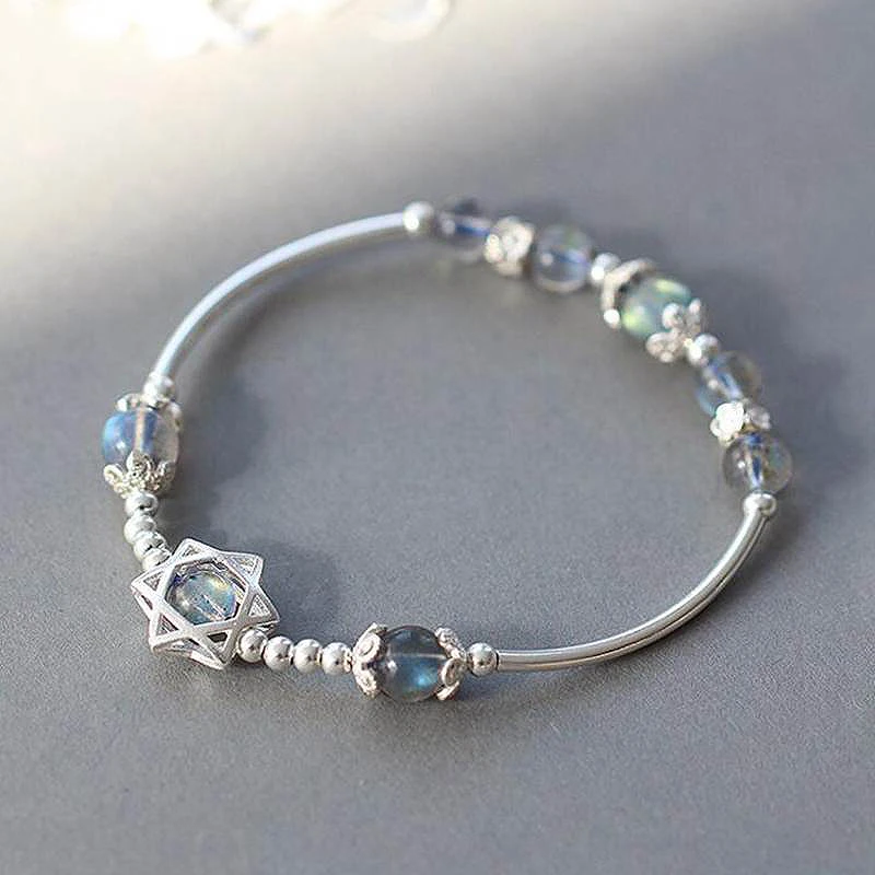 Ruifan Lucky Charm Hexagram Women's Labradorite Blue Light Moonstone Amulet Female Bracelets 925 Silver Bracelet Femme YBR032