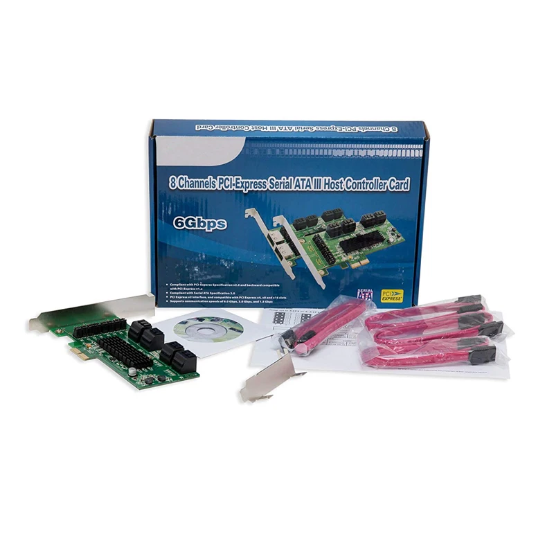 Плата контроллера Pcie SATA III 6 Гбит/с 8 портов PCIe 2 0x2 с низкопрофильным Brac PCI express на