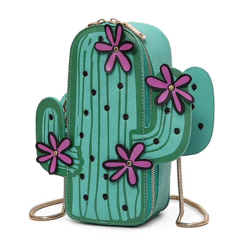 

SJ Women Leather Shoulder Bags Female Messenger Bag Italy Cartoon Exclusive Fashion Design Creative Styling Funny Cactus Flower