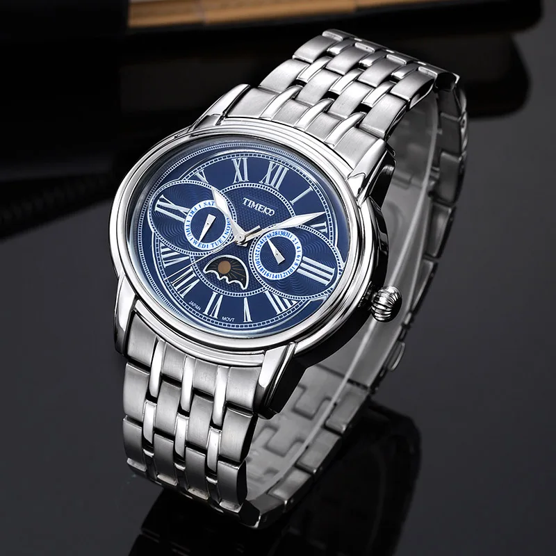 

TIME100 Unique Men Quartz Watch Owl Eyes Moon Multifunction Stainless Steel Strap Analog Wrist Watches For Men relogio masculino