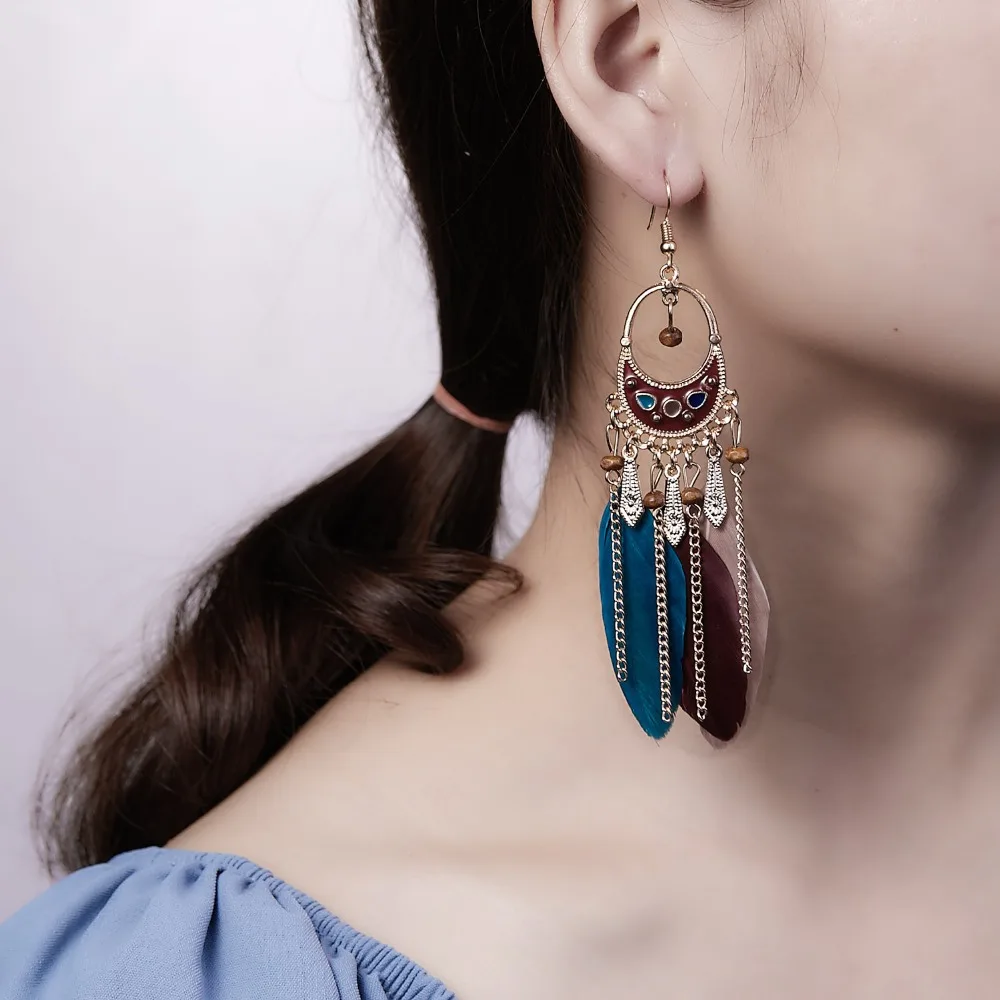 Rinhoo Bohemian Ethnic Long Statement Colorful Tassel Drop Earrings Boho Beads Fringe Earrings Women Fashion Dangle Earring