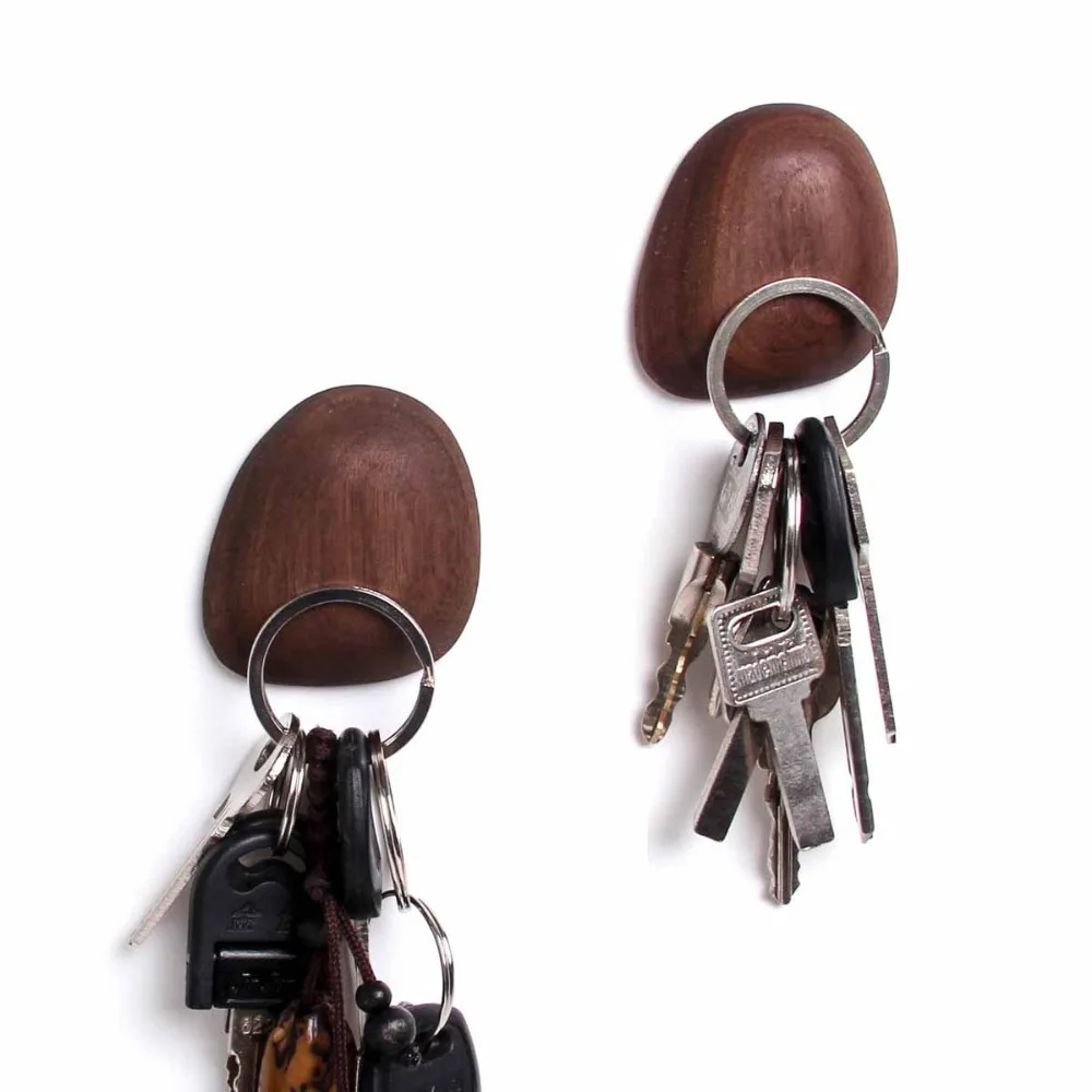 

Home wood key hook suction magnet walnut office storage wall hooks