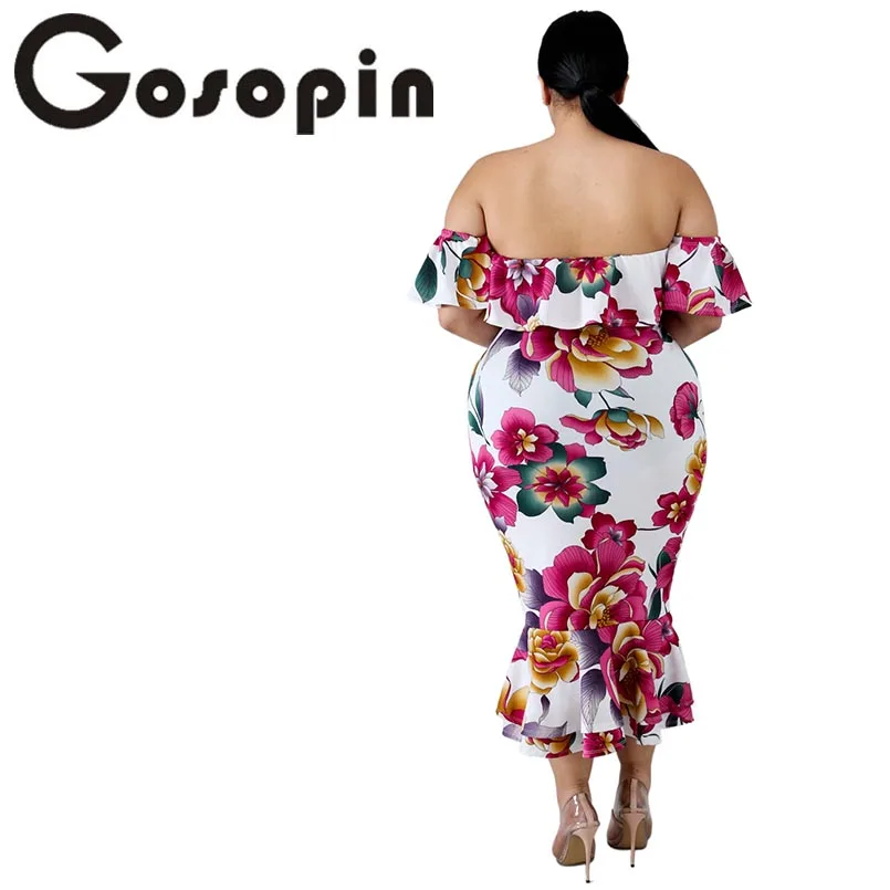 Gosopin платье Русалочки с цветочным принтом плюс размер открытыми плечами XXXL Bodycon
