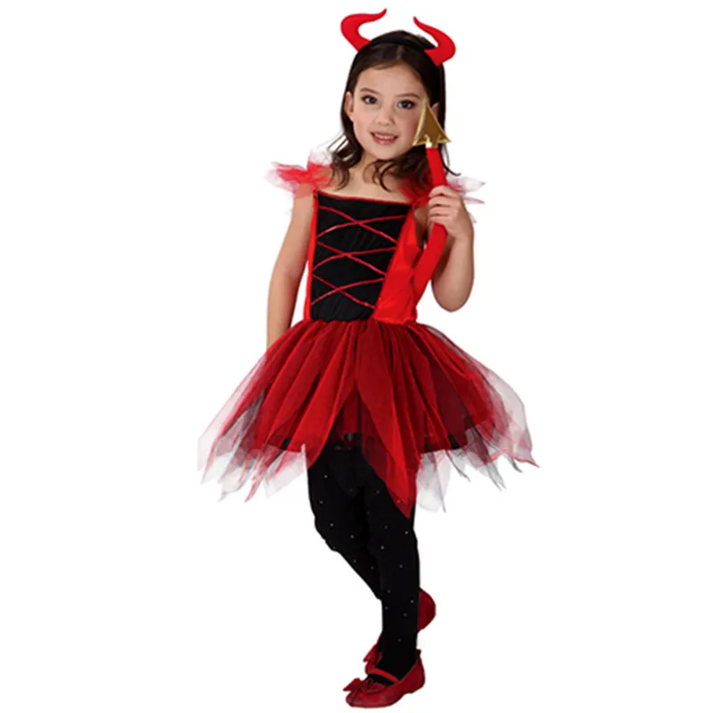 Детские костюмы на Хэллоуин для косплея девушек красный ад дьявол демон карнавал