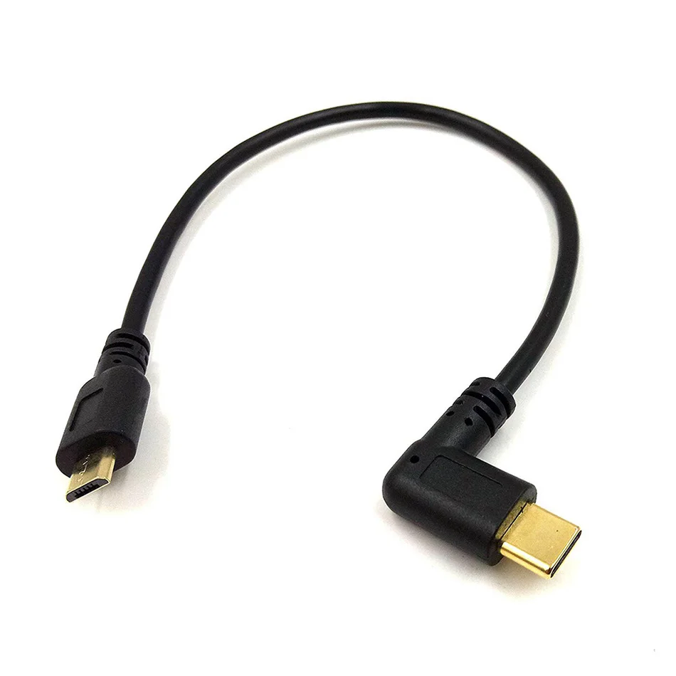 Кабель USB C к Micro позолоченный шнур Type 2 0 90 градусов для устройств Macbook Pro и Android 25 см