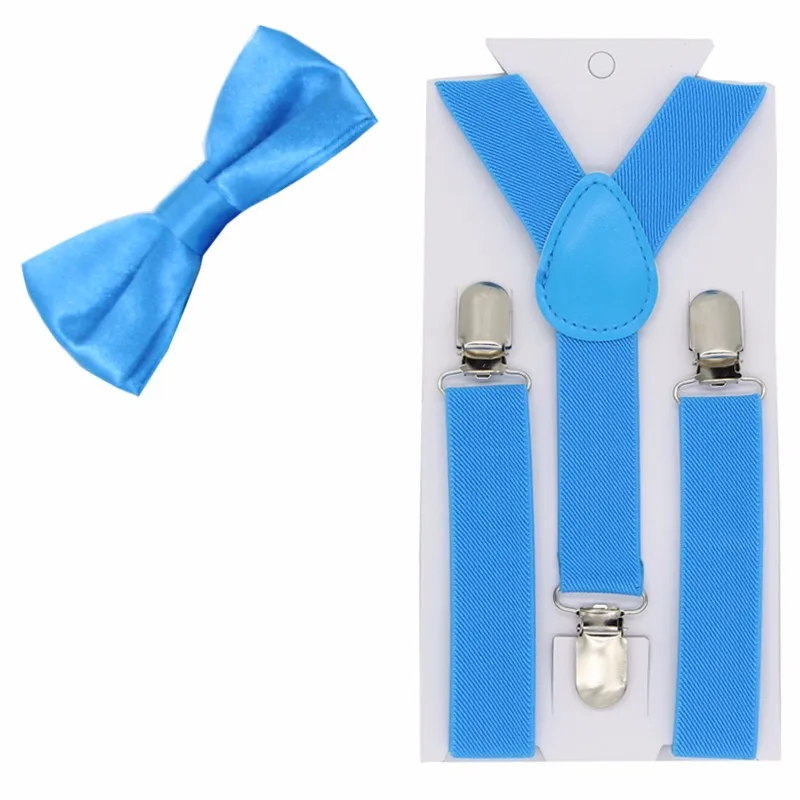 15 sky blue 40 цветов, Детские подтяжки, эластичные регулируемые Y-Back подтяжки, детские галстуки-бабочки для свадебной вечеринки - Цвет: 15 sky blue