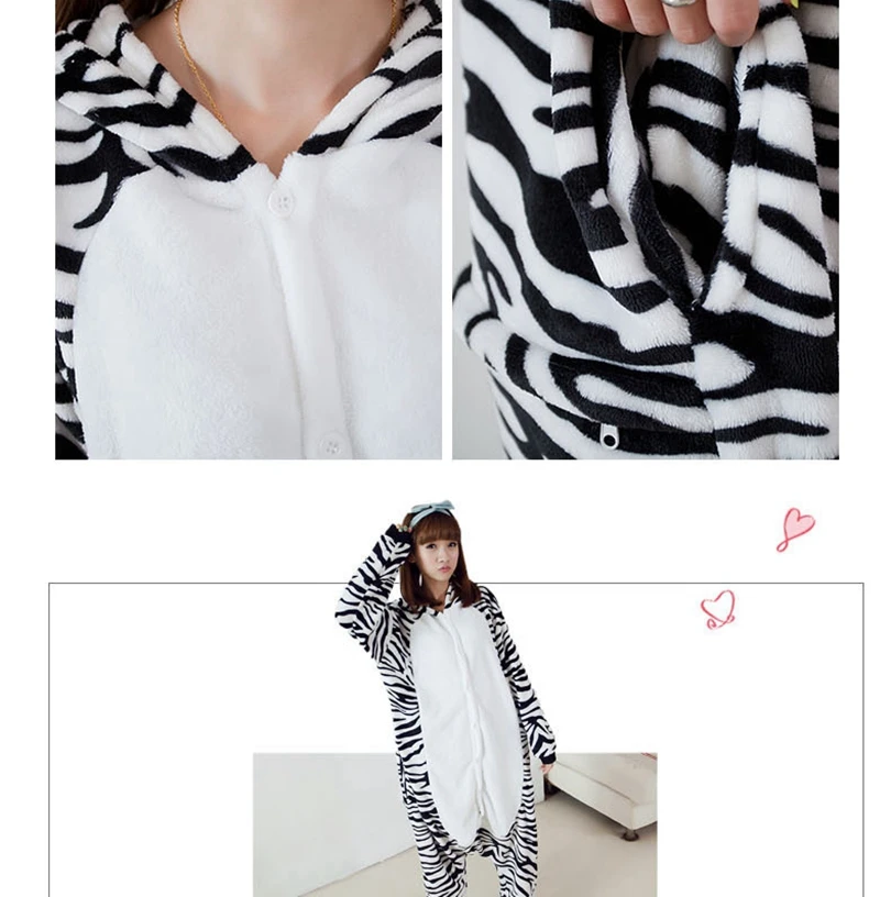Животные кигуруми Зебра костюм Взрослый Девочка Дети Onesie фланель Хэллоуин Женщины аниме-комбинезон Маскировка цельный костюм