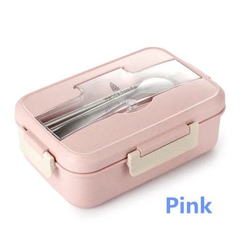 Pink Микроволновый Ланч-бокс из пшеничной соломы, столовая посуда, контейнер для хранения еды, для детей, для школы, офиса, портативная коробка для бенто - Цвет: Pink