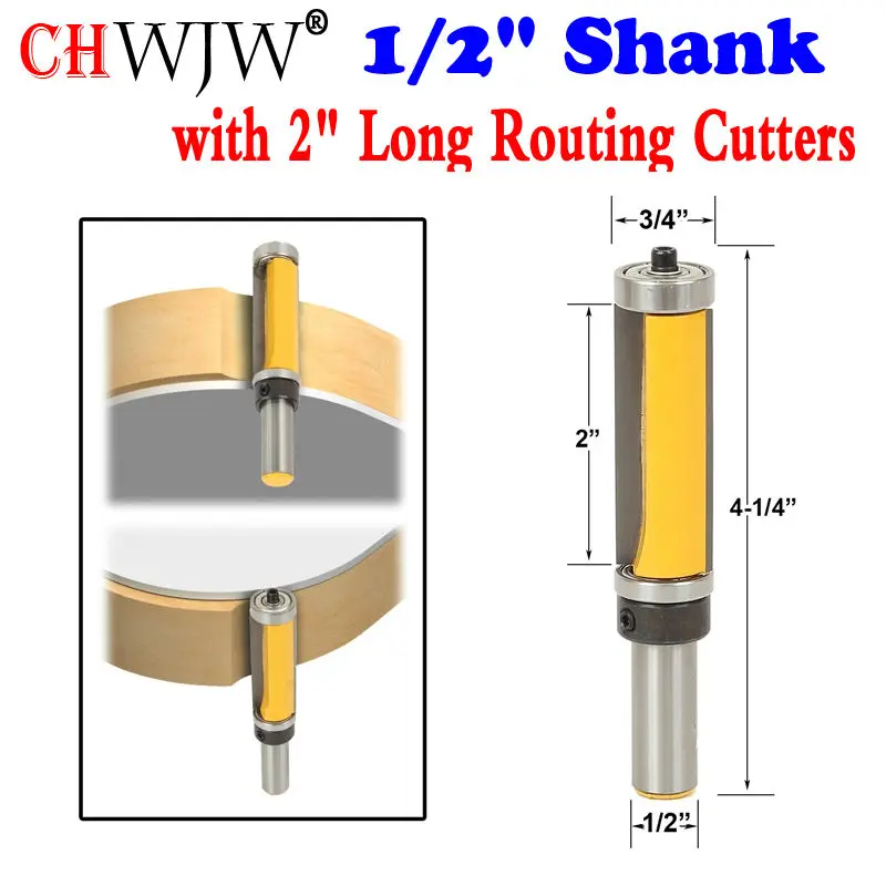 

1Pc 1/2" Shank Template/Trim Router Bit, with 2" Long Routing Cutters. Features: top & bottom ball bearings Woodworking Tool