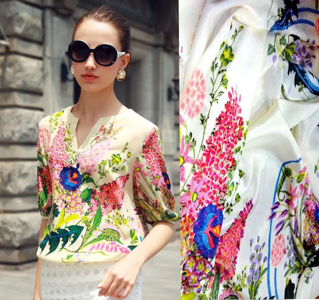 

SILKS STORY High Quality new fashion material clothes satin 100% silk fabric 70CM*115 silk crepe de chine fabric printed fabrics