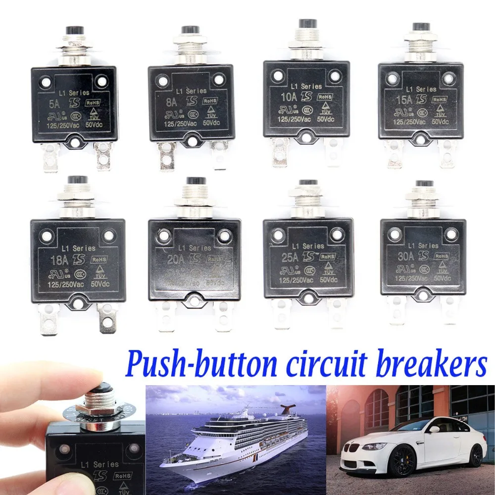 5A 30A DC 50V Push Button автоматические выключатели T3 ручной сброс термальный