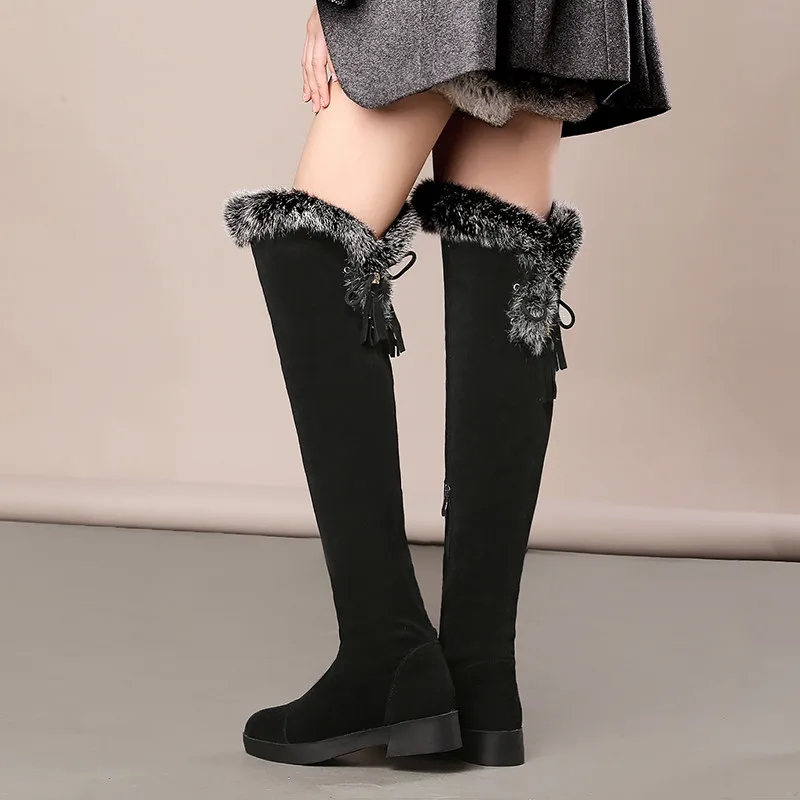 ENMAYLA Winter Flock Long Boots Shoes Woman Black Gray Zip Charms Large Size 34 43 Over the knee Platform White Shoes|boot shoes|boot shoes