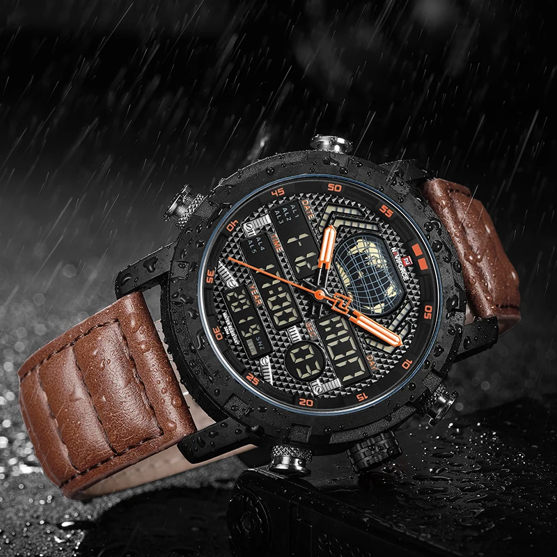 Часы NAVIFORCE Мужские кварцевые цифровые роскошные брендовые модные спортивные