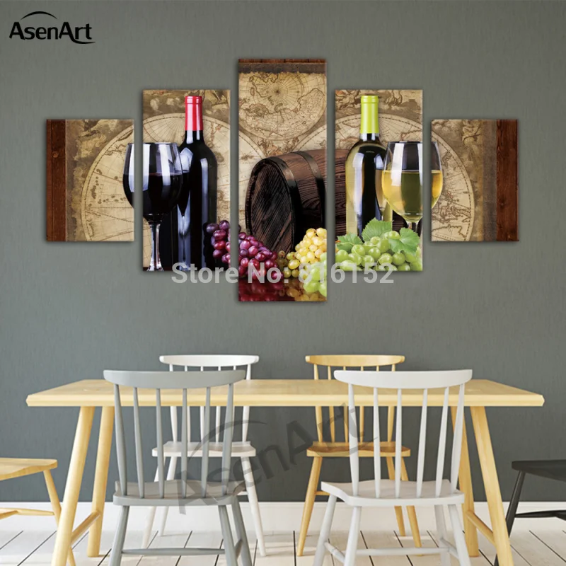 Современная Настенная Картина на холсте винные бутылки и бочки винтажная Карта