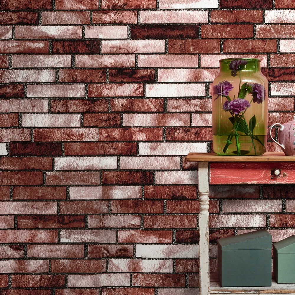 HaokHome винтажные 3D Виниловые обои из искусственного кирпича рулоны красновато коричневого/белого сложенная