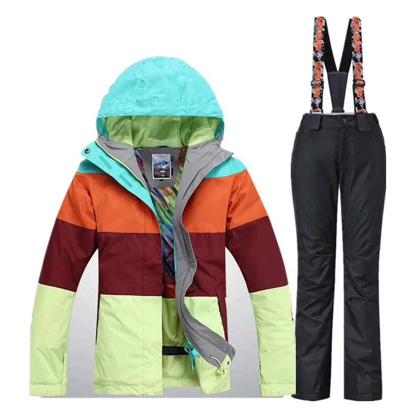 BLK Gsou Snow Brand Зимний Лыжный Костюм Женский Лыжные Куртки Брюки Водонепроницаемый Горнолыжный Костюм Сноуборд Куртка Штаны Спортивная Одежда - Цвет: BLK