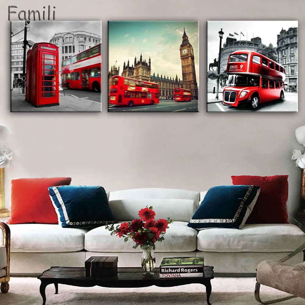 Модульные картины из 3 панелей современное городское полотно живопись на стене